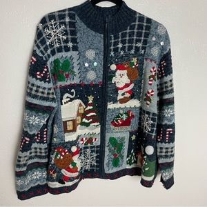 Vintage Tiara International Christmas Zip Sweater